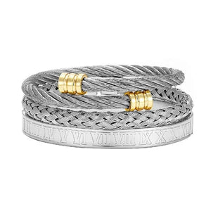 Roman Numeral Stainless Steel Bracelet Set