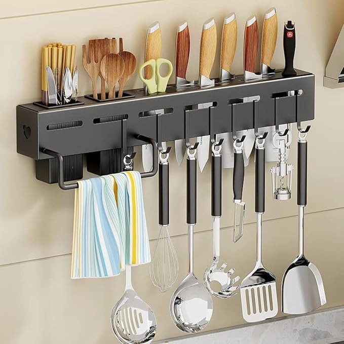 Wall-Mounted Kitchen Knife & Utensil Organizer Rack